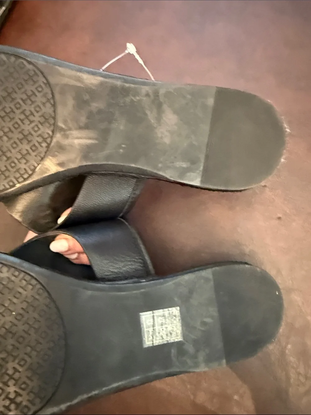 Black Tory Burch Leather Logo Thong Sandals